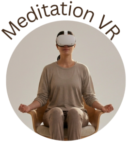 A person sitting with a Virtual Reality headset on